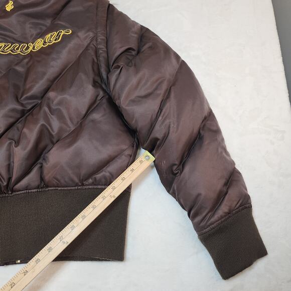 Vintage Y2k Rocawear Jacket Womens XL Down Filled Fur Trim Brown Bomber Brown - Picture 10 of 14